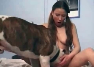 Obedient little pet fucks a thin slut