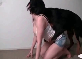 Short, slender slut gets fucked by a dog