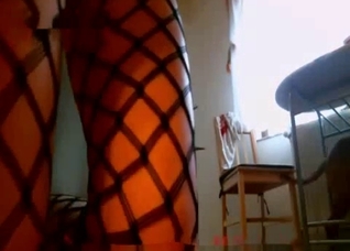 Fishnet bodysuit amateur licked by a dog
