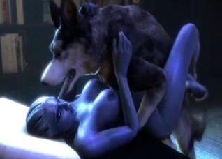 Blue alien slut from Mass Effect fucks a dog