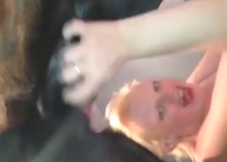 Dog is going to lick lady's sexy bits up close